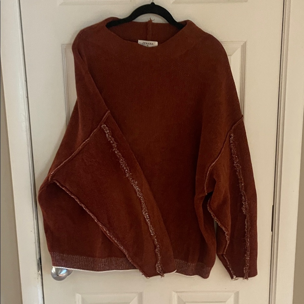 Zenana Outfitters Terracotta Knit Sweater Raw Hem XL